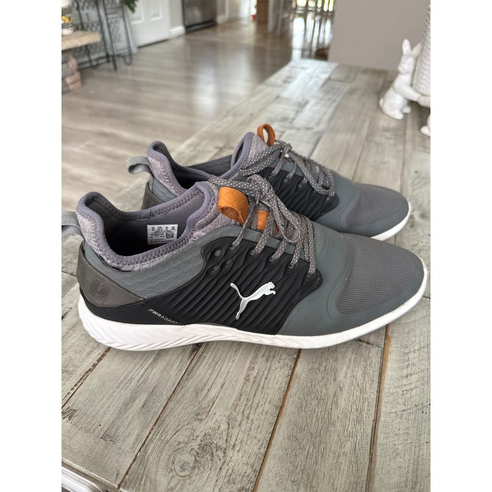 Puma Ignite PwrAdapt Golf Shoes Mens 11 Gray Black Waterproof Spiked 192223-03